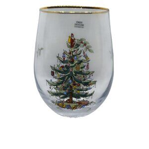 Spode Christmas Tree Stemless Wine Glass Gold Rim NEW